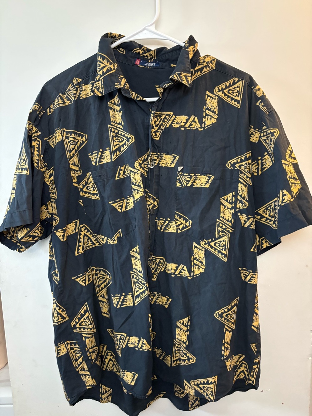 New Man Mens Vintage 1980s 1990s Geometric Black Gold Short Sleeve Size 4 US L